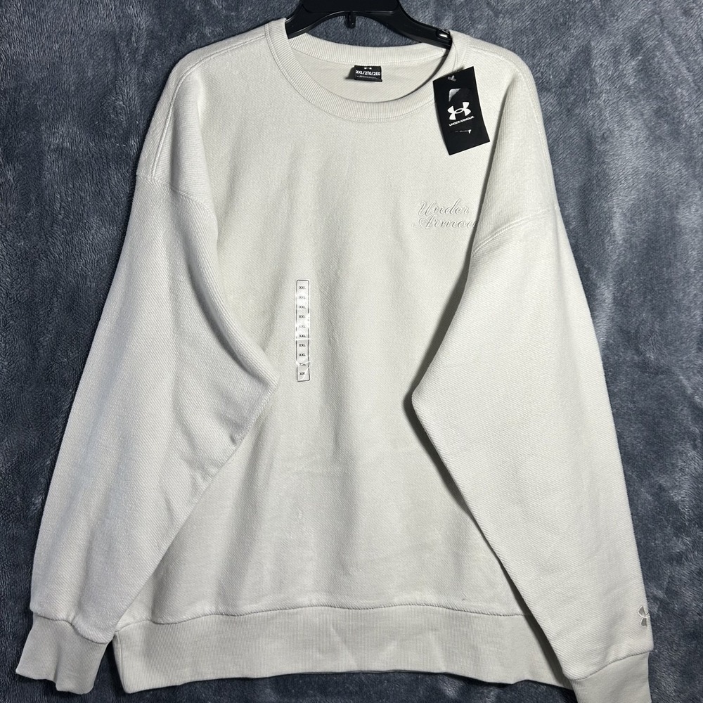 Under Armour Mens Size 2XL Off White Icon Fleece Terry Crew Sweatshirt